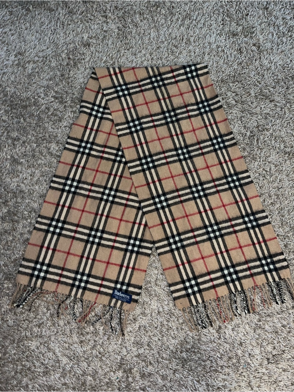 Burberry Classic Beige Plaid Scarf with Black & Red Accents